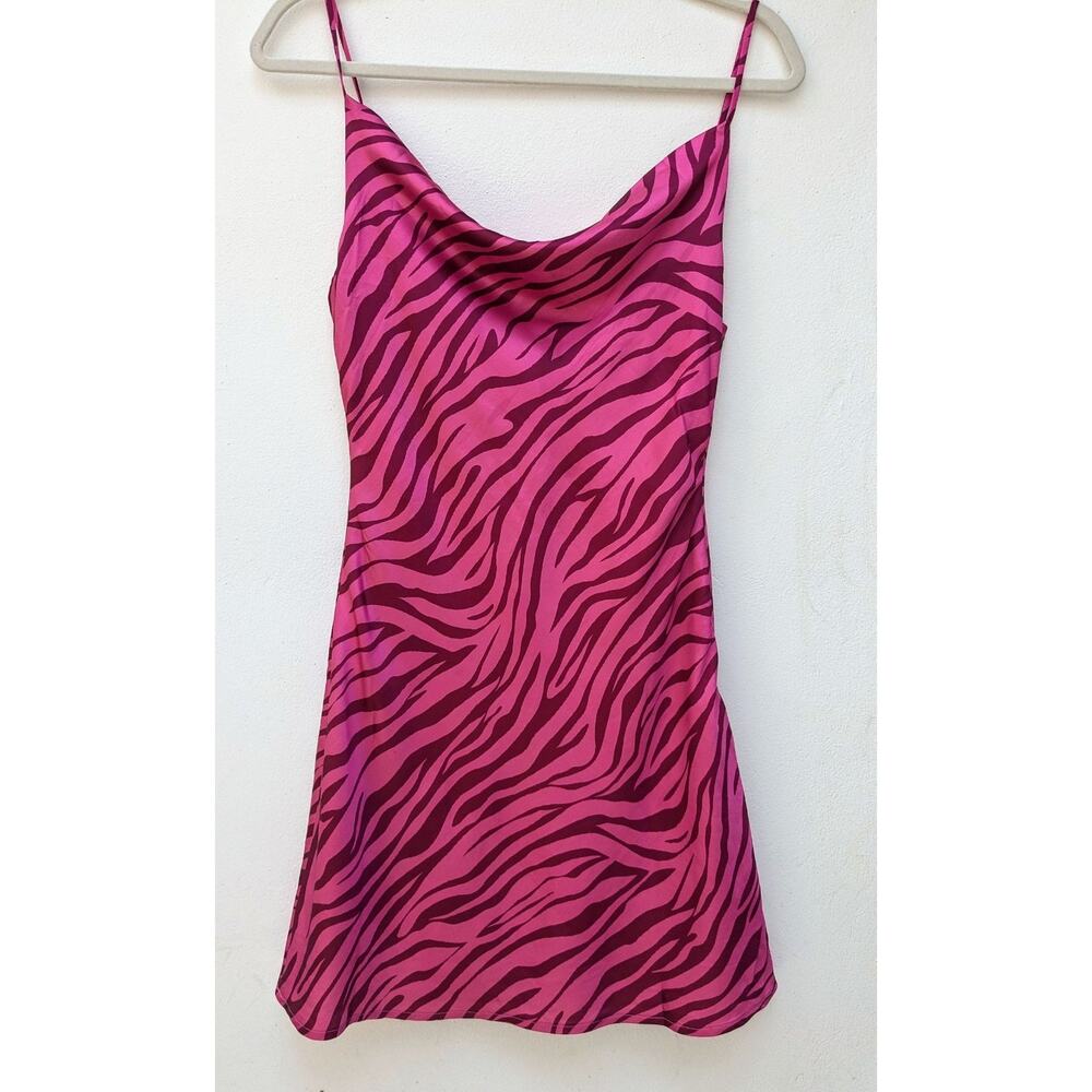 Princess Polly Women's Mini Dress Gia Pink Zebra Animal Print Cowl Neck Size 4